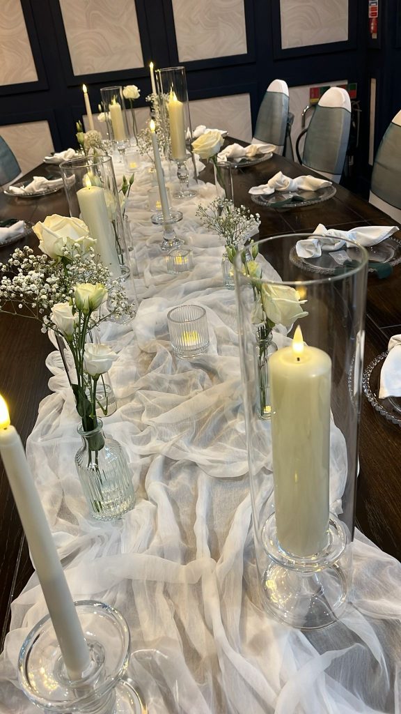 fresh bud vases and candles