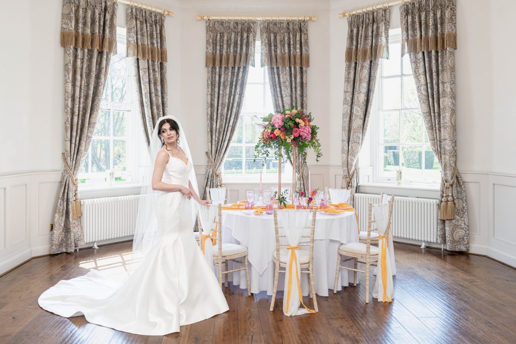 wedding table and bride
