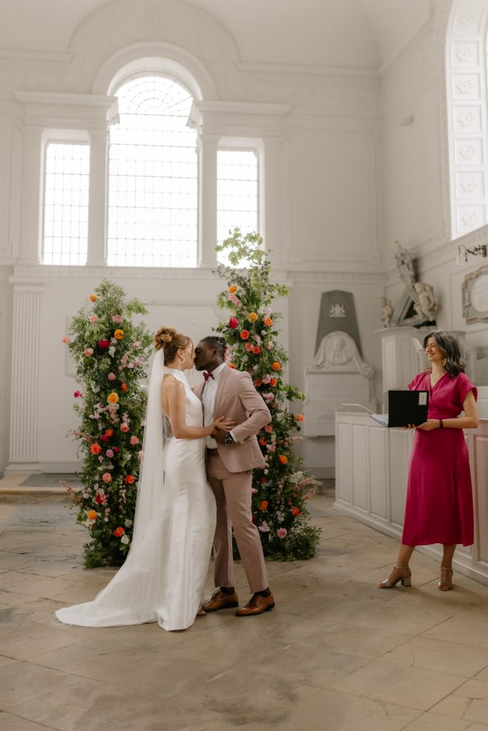 bride and groom in chapel