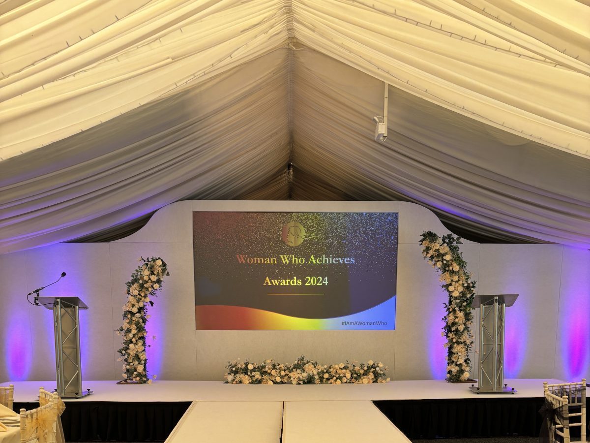 screen and stage with flowers