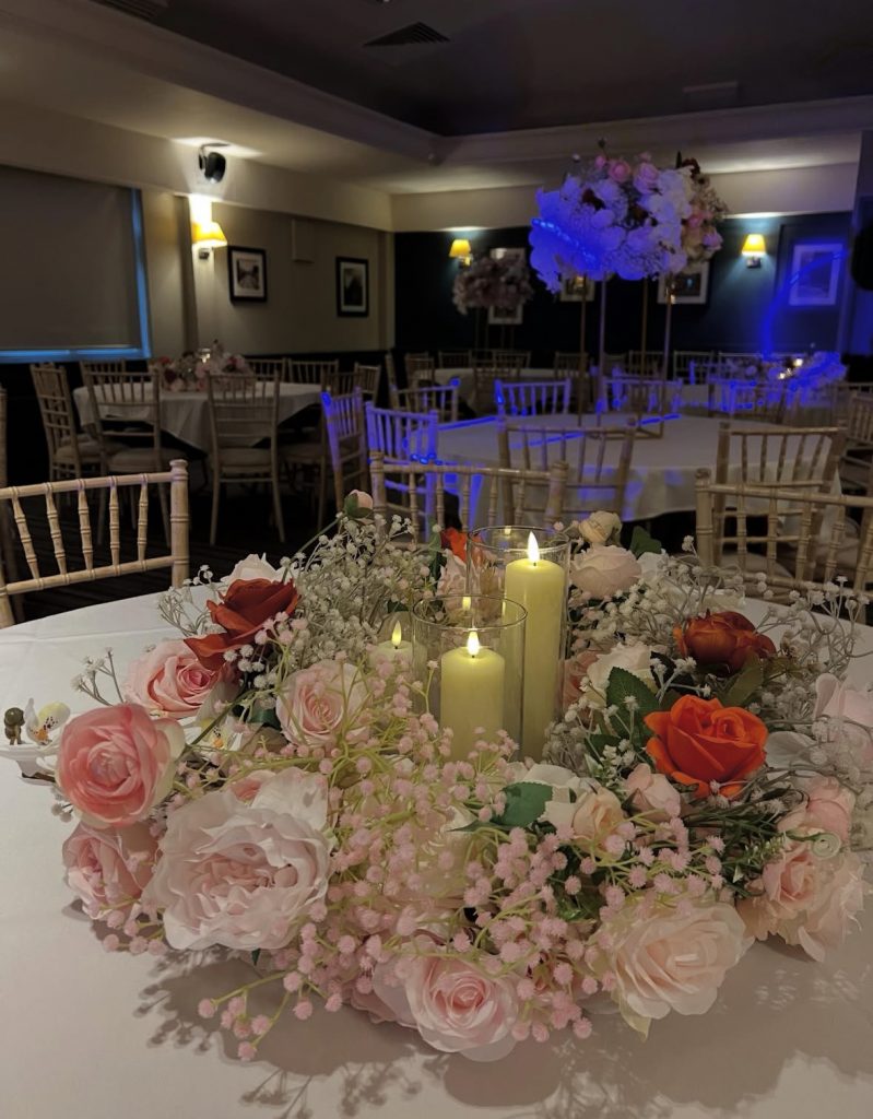 low centrepiece silk flowers with candles