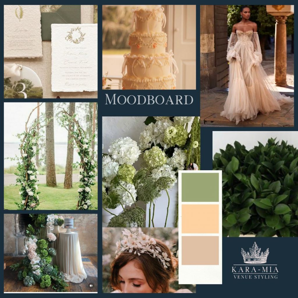 Moodboard of wedding styling