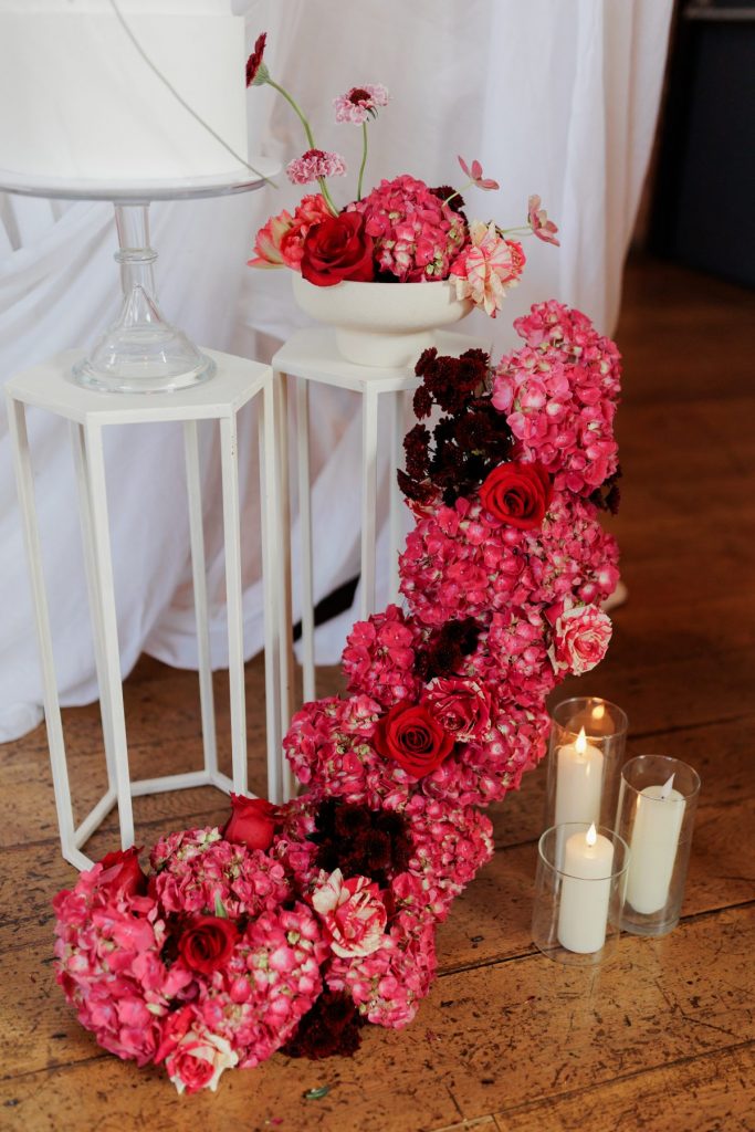 fresh wedding flower waterfall