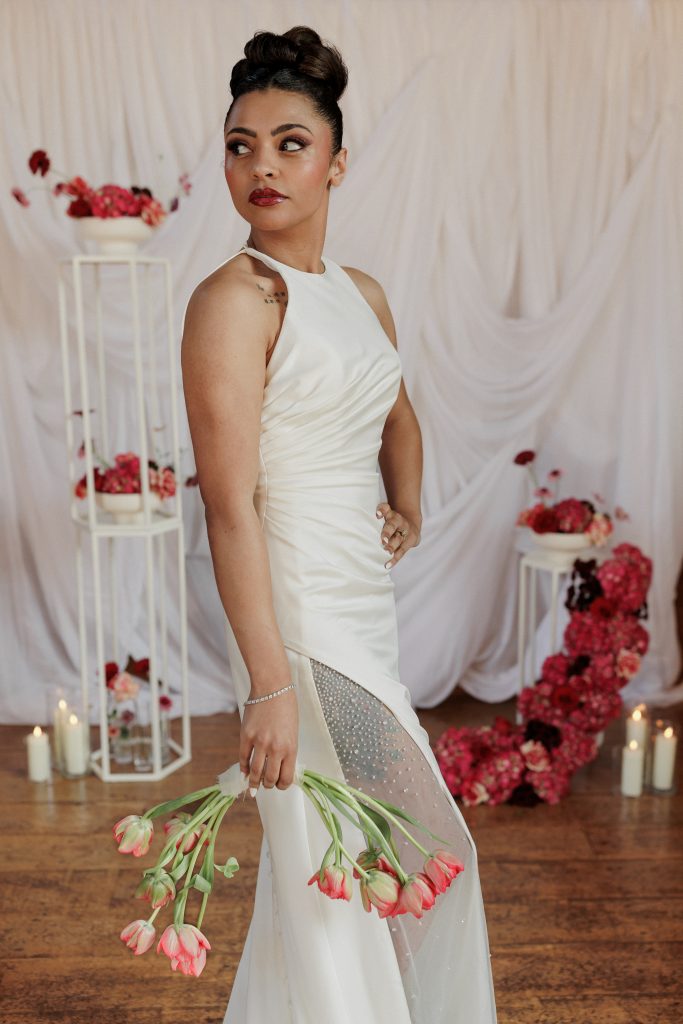 TULIP BOUQUET, DRAPED BACKDROP