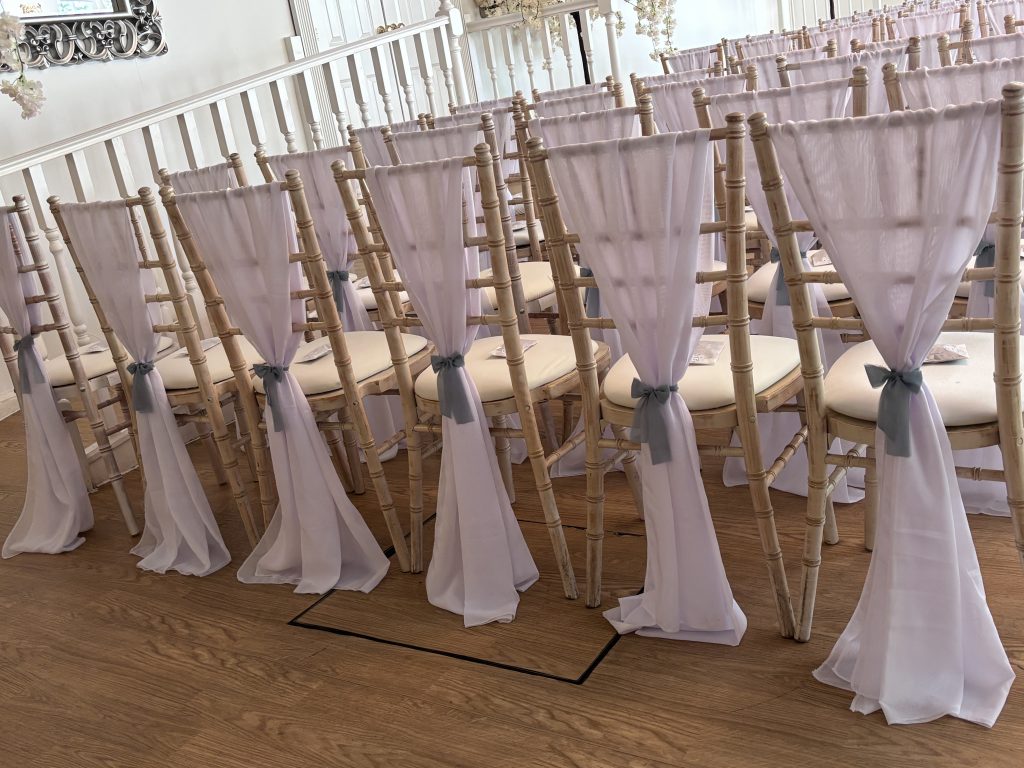 chair draping and bows