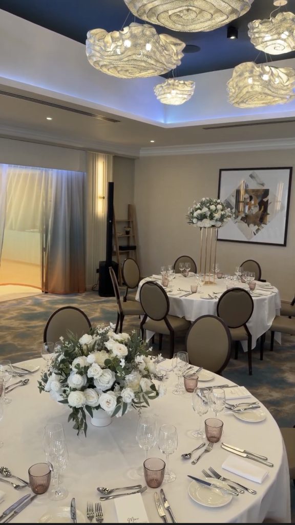 Ivory wedding flowers in the orangery at ansty hall