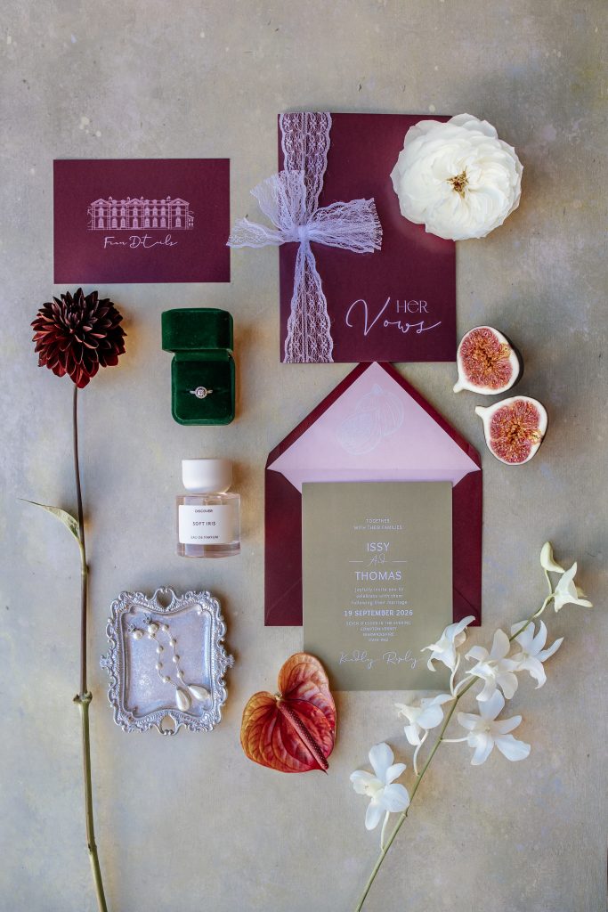 wedding stationery, details and flowers